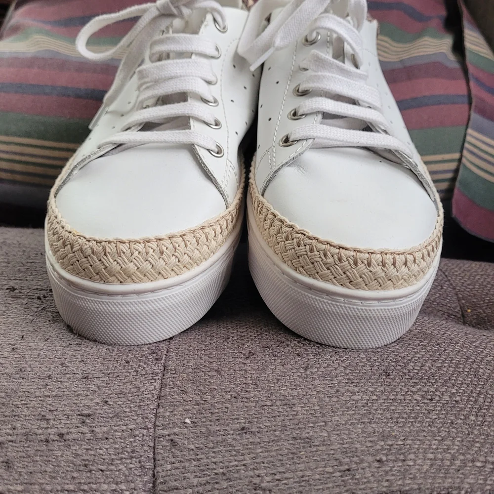 Women's White and Tan Espadrille Sneakers - Picture 2 of 5